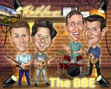 Caricatura di musicista di famiglia con batteria e tromba
