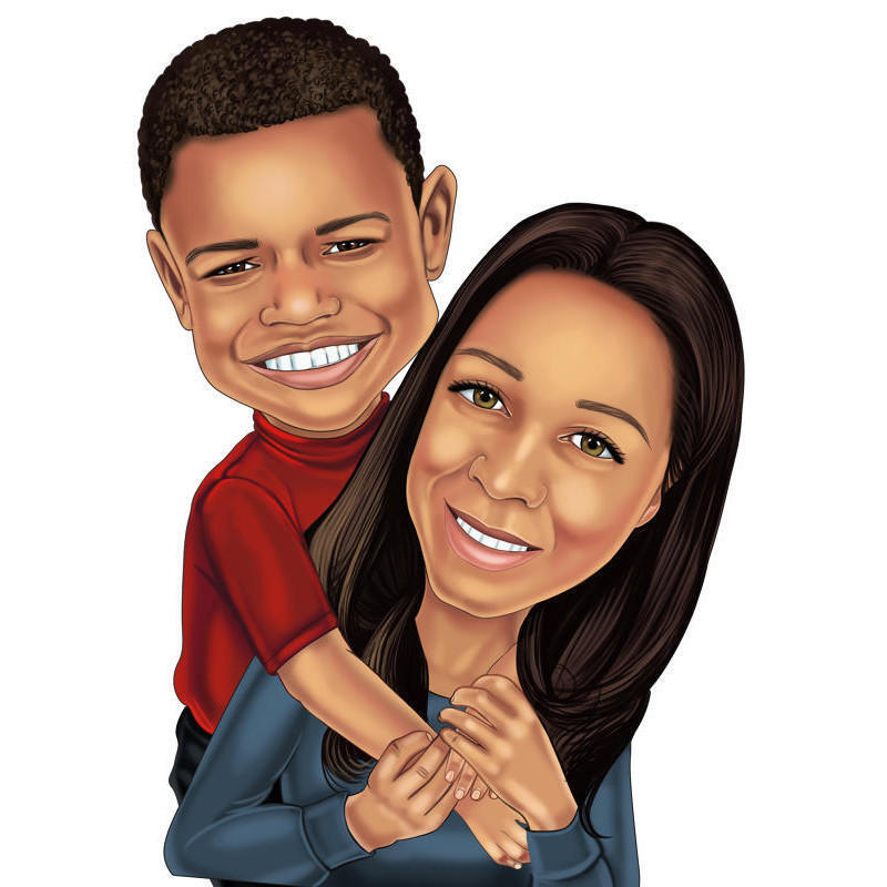 Mother with Son Cartoon Portrait from Photos for Custom Mother's Day Gift