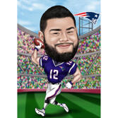 Rugby Player Caricature with Stadium Background