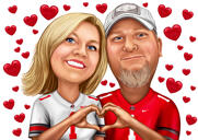 Couple Making Hand Heart Romantic Caricature