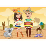 Portret de desene animate cuplu în sombrero