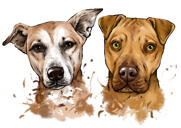 Head and Shoulders Portrait of 2 Dogs in Natural Water Coloring from Photos
