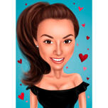 Person Caricature with Hearts on One Colored Background