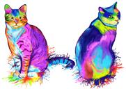 Retrato de caricatura de gatos de arco iris brillante de cuerpo completo de fotos