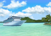 Regalo personalizado de caricatura de barco de fotos dibujadas a mano en estilo coloreado con fondo