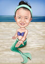 Ganzkörper-Baby-Karikatur vom Foto mit farbigem Hintergrund