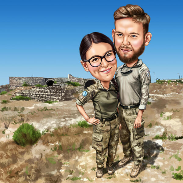 Dibujo de dibujos animados de pareja militar
