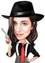 Gangster Woman Cartoon Drawing Gift in Color Style from Photos
