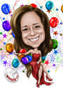 Funny Happy Birthday Person Caricature Holding Number