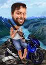 Motorbike Rider Caricature with Colored Background