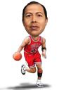 Rolig karikatyr: Snurrande basketboll på finger