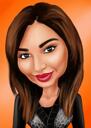 Colored Female Caricature from Photos in Exaggerated Cartoon Style on Single Color Background