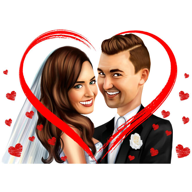 Wedding Couple Cartoon Drawing in Colored Digital Style
