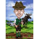 Caricatura de caza: cazador con animal salvaje