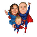 Superhero Family Caricature in Pencil Style