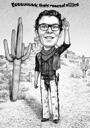Person on Vacation - Funny Custom Caricature in Black and White Style