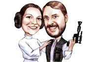 Dibujo de caricatura de la princesa Leia y Luke