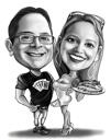 Military Couple Cartoon in Black and White