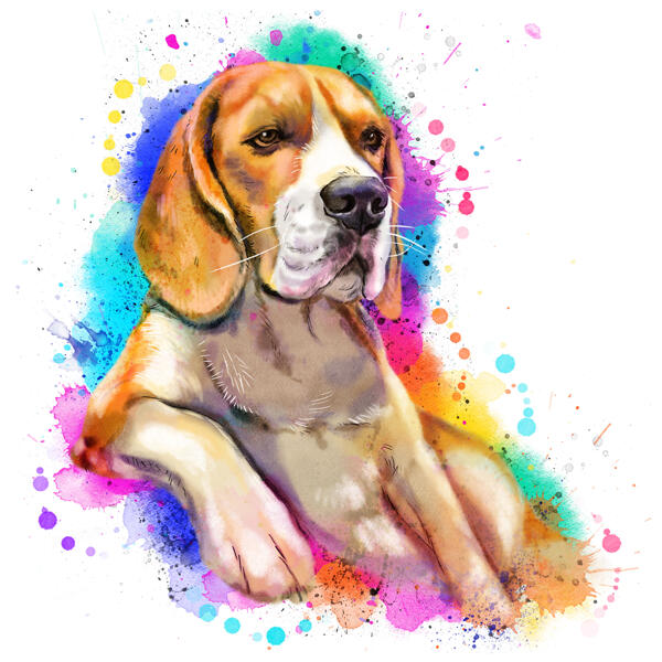 Retrato de perro en acuarela con salpicaduras