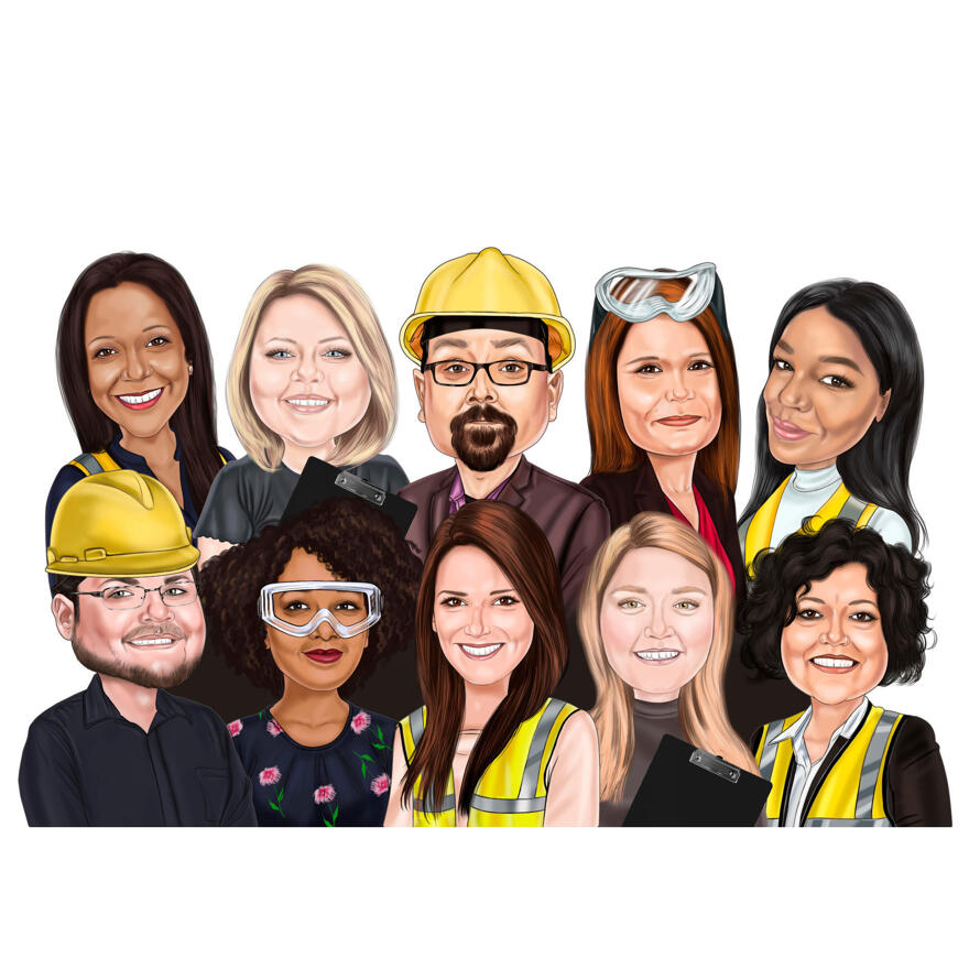 Caricature de groupe de travailleurs de la construction
