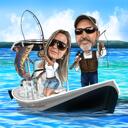 Caricatură amuzantă cuplu de pescari