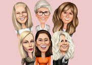 Caricature d'un groupe de 6 personnes en couleur à partir de photos