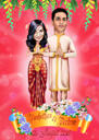 Pareja india de dibujos animados de boda de Bollywood