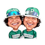 Two Persons Sport Caricature in Exaggerated Color Style from Photos