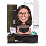 Desenho de funcionário do Google na mesa