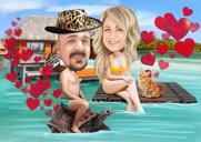 Caricature de couple en vacances