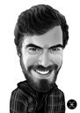 Caricature d'homme barbe à partir d'une photo dans un style noir et blanc exagéré drôle