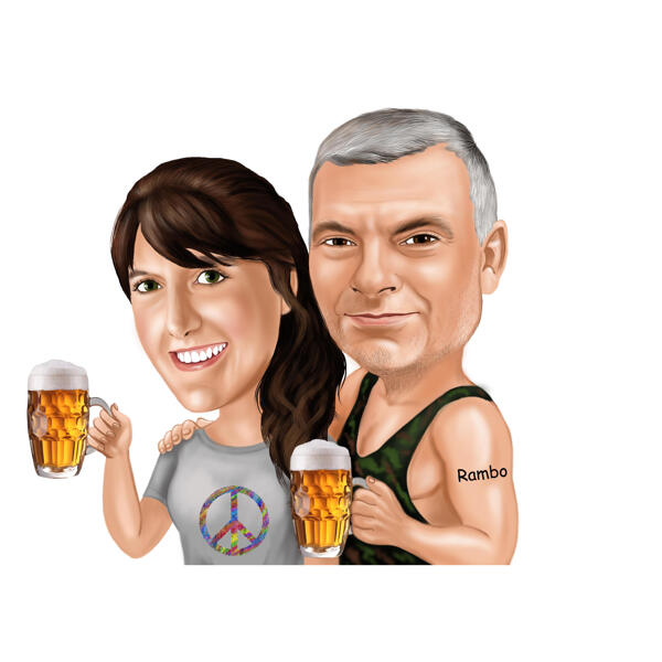 شرب البيرة كاريكاتير زوجين في نمط ملون من الصور