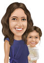 Caricature de dessin animé coloré de baby-sitter et de bébé à partir de photos