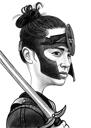 Man with Sword Caricature in Black and White Style