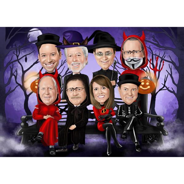 Caricature de groupe d'Halloween à partir de photos
