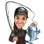 Caricature of Girl with Fishing Rod