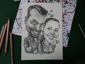 Couple amoureux cadeau de caricature dans un style noir et blanc à partir d'une photo imprimée sur une affiche
