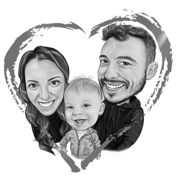 Familj i hjärtat tecknat porträtt från foto