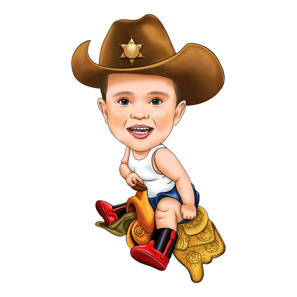 Karikatūra ar jauku mazuli šerifa cepurē