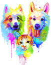 Koiran ja kissan akvarellimaalaus