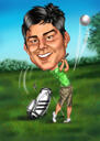 Caricatura de golfista para regalo de cumpleaños.