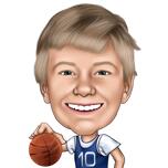 Tekening van een basketbalkind in karikatuur