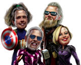Caricatura del gruppo di dipendenti della banca di supereroi personalizzata dalle foto