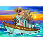 Couple on Sailboat Caricature Portrait