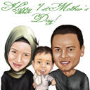 Retrato de caricatura del primer Día de la Madre en lápices