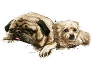 Fotoğraflardan Doğal Sulu Boyalı 2 Köpeğin Baş ve Omuz Portresi