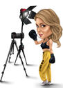Full Body fotograaf karikatuur in gekleurde stijl van foto's met aangepaste achtergrond