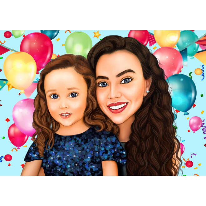 Mother and Daughter Caricature Drawing