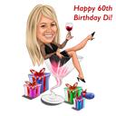 Cheering in Martini Glass Caricature for Birthday