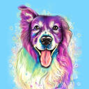 Акварельный портрет собаки на синем фоне